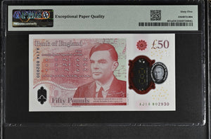 2023 FIFTY POUNDS BANKNOTE S. JOHN P401a PMG 65 GEM UNCIRCULATED AJ14802930 - PMG CERTIFIED ENGLISH BANKNOTES - Cambridgeshire Coins