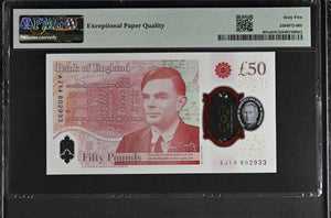 2023 FIFTY POUNDS BANKNOTE S. JOHN P401a PMG 65 GEM UNCIRCULATED AJ14802933 - PMG CERTIFIED ENGLISH BANKNOTES - Cambridgeshire Coins