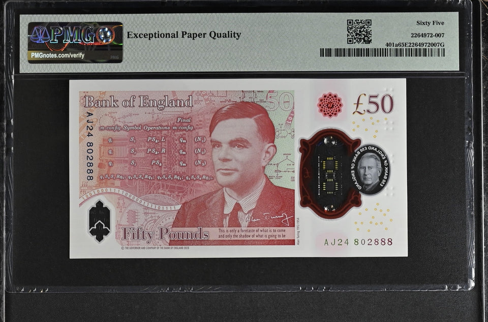 2023 FIFTY POUNDS BANKNOTE S. JOHN P401a PMG 65 GEM UNCIRCULATED AJ24802888 - PMG CERTIFIED ENGLISH BANKNOTES - Cambridgeshire Coins