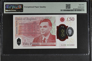 2023 FIFTY POUNDS BANKNOTE S. JOHN P401a PMG 65 GEM UNCIRCULATED AJ29863263 - PMG CERTIFIED ENGLISH BANKNOTES - Cambridgeshire Coins