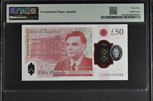 2023 FIFTY POUNDS BANKNOTE S. JOHN P401a PMG 65 GEM UNCIRCULATED AJ29863265 - PMG CERTIFIED ENGLISH BANKNOTES - Cambridgeshire Coins