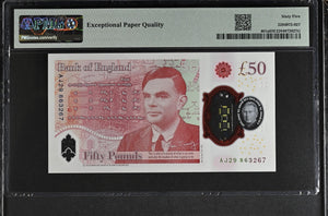 2023 FIFTY POUNDS BANKNOTE S. JOHN P401a PMG 65 GEM UNCIRCULATED AJ29863267 - PMG CERTIFIED ENGLISH BANKNOTES - Cambridgeshire Coins