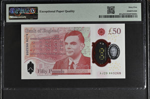 2023 FIFTY POUNDS BANKNOTE S. JOHN P401a PMG 65 GEM UNCIRCULATED AJ29863268 - PMG CERTIFIED ENGLISH BANKNOTES - Cambridgeshire Coins