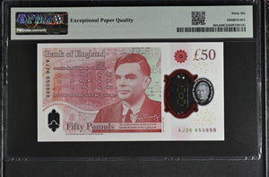 2023 FIFTY POUNDS BANKNOTE S. JOHN P401a PMG 66 GEM UNCIRCULATED AJ26850888 - PMG CERTIFIED ENGLISH BANKNOTES - Cambridgeshire Coins