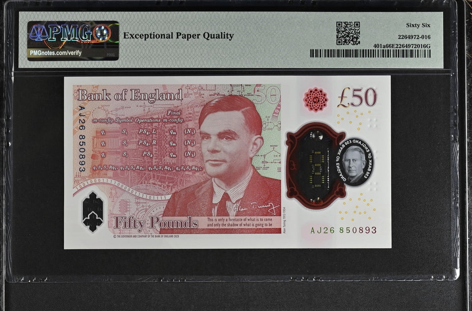 2023 FIFTY POUNDS BANKNOTE S. JOHN P401a PMG 66 GEM UNCIRCULATED AJ26850893 - PMG CERTIFIED ENGLISH BANKNOTES - Cambridgeshire Coins