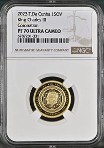 2023 GOLD SOVEREIGN T.Da Cunha King Charles III Coronation ( UNC ) PF 70 ULTRA CAMEO - NGC GOLD COINS - Cambridgeshire Coins