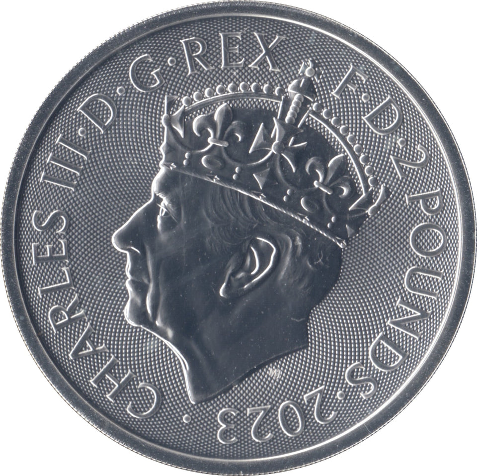 2023 SILVER BRITANNIA ONE OUNCE TWO POUNDS CHARLES III CROWNED (TRIDENT PRIVY) (Copy) - Cambridgeshire Coins