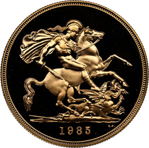 1985 GOLD FIVE POUND SOVEREIGN PF 69 ULTRA CAMEO