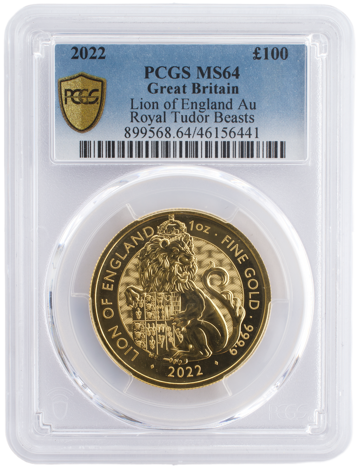 2022 GOLD PROOF LION OF ENGLAND AU ROYAL TUDOR BEASTS PCGS MS64