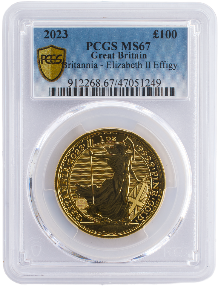 2023 GOLD PROOF BRITANNIA CHARLES II EFFIGY PCGS MS67