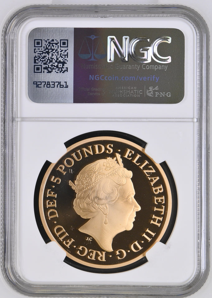 2017 GOLD FIVE POUND QUEEN'S SAPPHIRE JUBILEE PF 69 ULTRA CAMEO