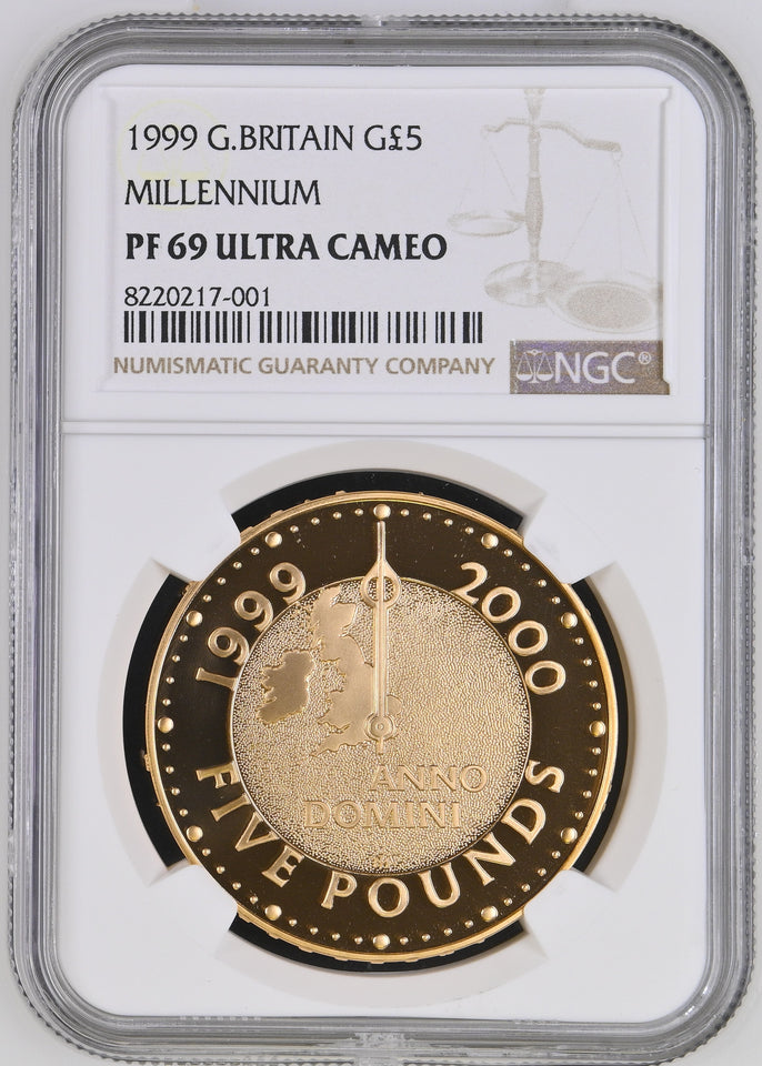 1999 GOLD FIVE POUND MILLENNIUM PF 69 ULTRA CAMEO