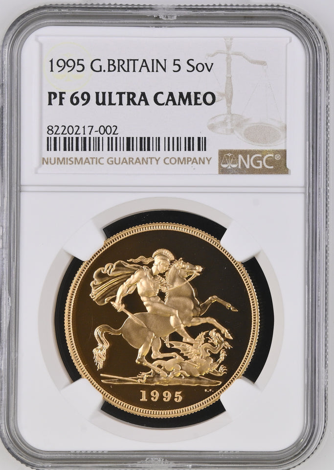 1995 GOLD FIVE POUND SOVEREIGN PF 69 ULTRA CAMEO