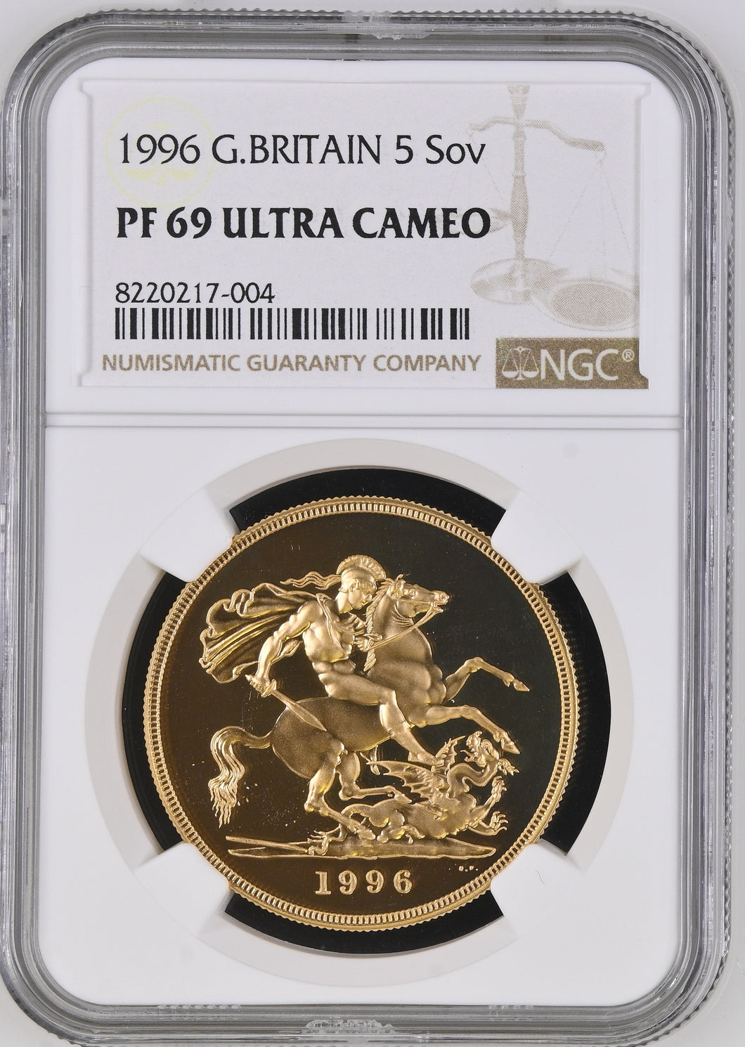 1996 GOLD FIVE POUND SOVEREIGN PF 69 ULTRA CAMEO