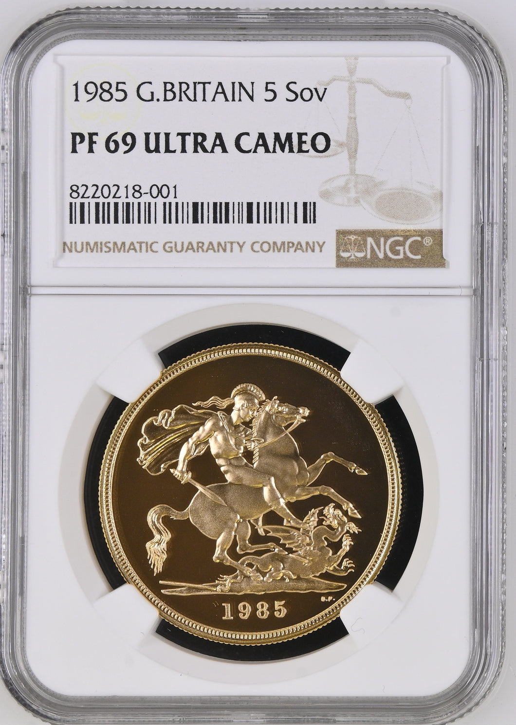 1985 GOLD FIVE POUND SOVEREIGN PF 69 ULTRA CAMEO