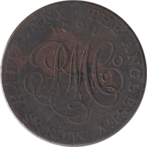 1791 HALFPENNY TOKEN ANGELSEY RNG CYPER DRUID