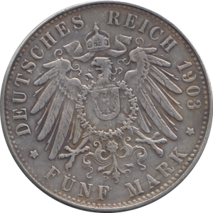 1903 GERMAN STATES SILVER FIVE MARKS