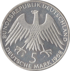 1968 FRIEDRICH WILHELM GERMANY SILVER 5 MARKS