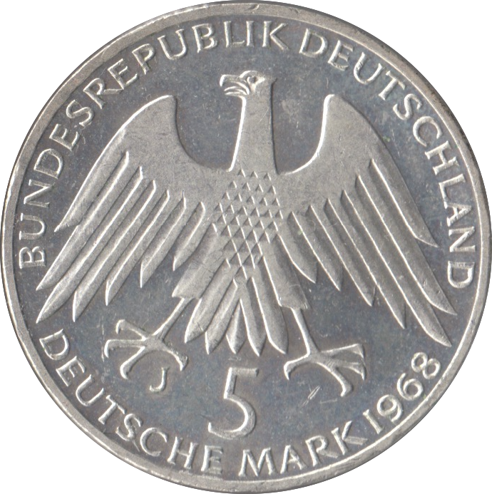 1968 FRIEDRICH WILHELM GERMANY SILVER 5 MARKS