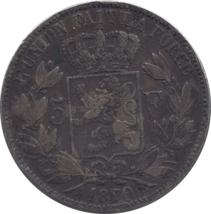 1870 SILVER FIVE FRANCS BELGIUM