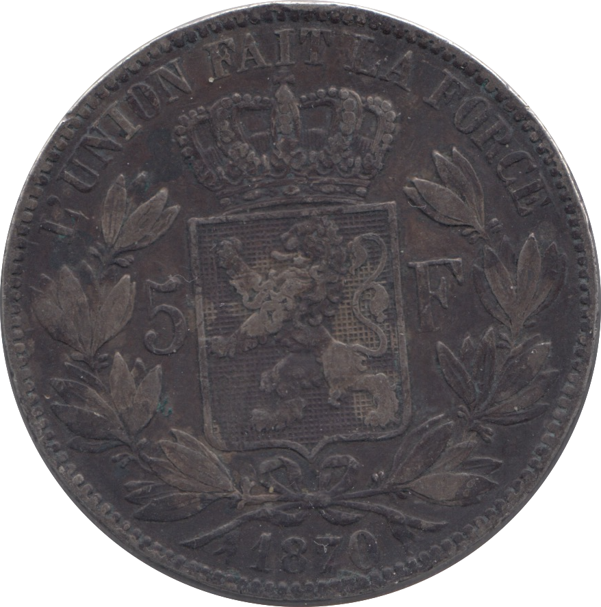 1870 SILVER FIVE FRANCS BELGIUM