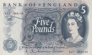 FIVE POUNDS BANKNOTE HOLLOM REF £5 - 18 - £5 BANKNOTES - Cambridgeshire Coins