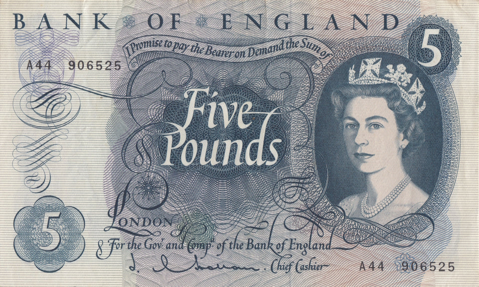 FIVE POUNDS BANKNOTE HOLLOM REF £5 - 41 - £5 BANKNOTES - Cambridgeshire Coins