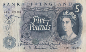 FIVE POUNDS BANKNOTE HOLLOM REF £5 - 49 - £5 BANKNOTES - Cambridgeshire Coins