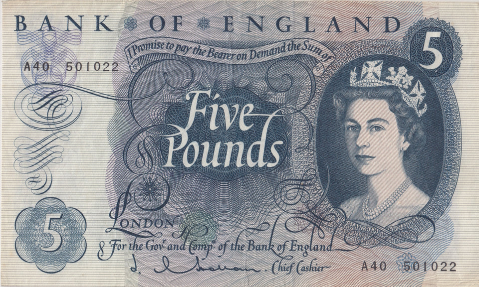 FIVE POUNDS BANKNOTE HOLLOM REF £5 - 50 - £5 BANKNOTES - Cambridgeshire Coins