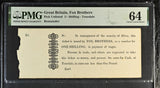 FOX BROTHERS GREAT BRITAIN TONEDALE ONE SHILLING BANKNOTE ( PMG ) 64 CHOICE UNCIRCULATED - PMG CERTIFIED WORLD BANKNOTES - Cambridgeshire Coins