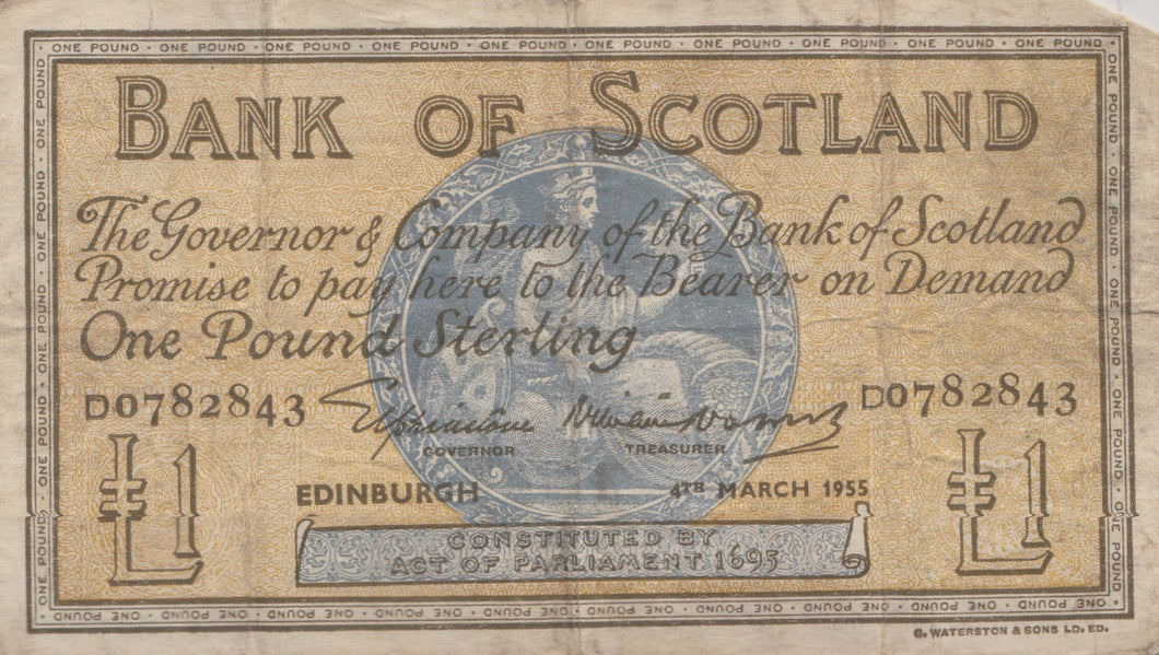 ONE POUND BANKNOTE BANK OF SCOTLAND SCOT - 11 - £1 Banknotes - Cambridgeshire Coins