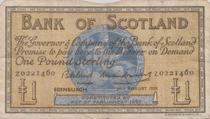 ONE POUND BANKNOTE BANK OF SCOTLAND SCOT - 14 - £1 Banknotes - Cambridgeshire Coins