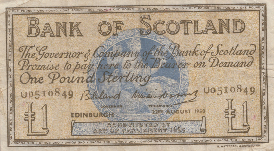 ONE POUND BANKNOTE BANK OF SCOTLAND SCOT - 16 - £1 Banknotes - Cambridgeshire Coins