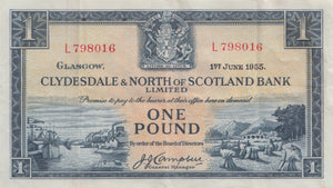 ONE POUND BANKNOTE CLYDESDALE AND NORTH OF SCOTLAND BANK SCOT - 17 - £1 Banknotes - Cambridgeshire Coins