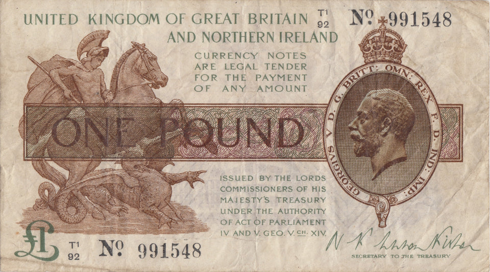 ONE POUND BANKNOTE FISHER REF £1 - 61 - £1 BANKNOTE - Cambridgeshire Coins