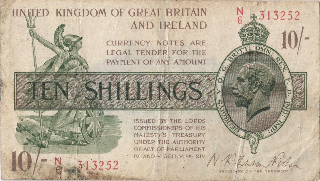 TEN SHILLING BANKNOTE FISHER REF SHILL - 36 - £1 BANKNOTE - Cambridgeshire Coins