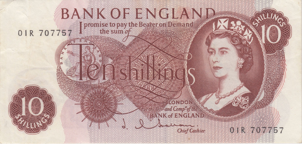 TEN SHILLINGS BANKNOTE HOLLOM REF SHIL - 13 - 10 SHILLINGS BANKNOTES - Cambridgeshire Coins