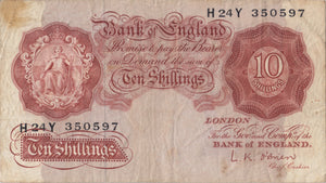 TEN SHILLINGS BANKNOTE O'BRIEN REF SHILL - 10 - 10 SHILLINGS BANKNOTES - Cambridgeshire Coins