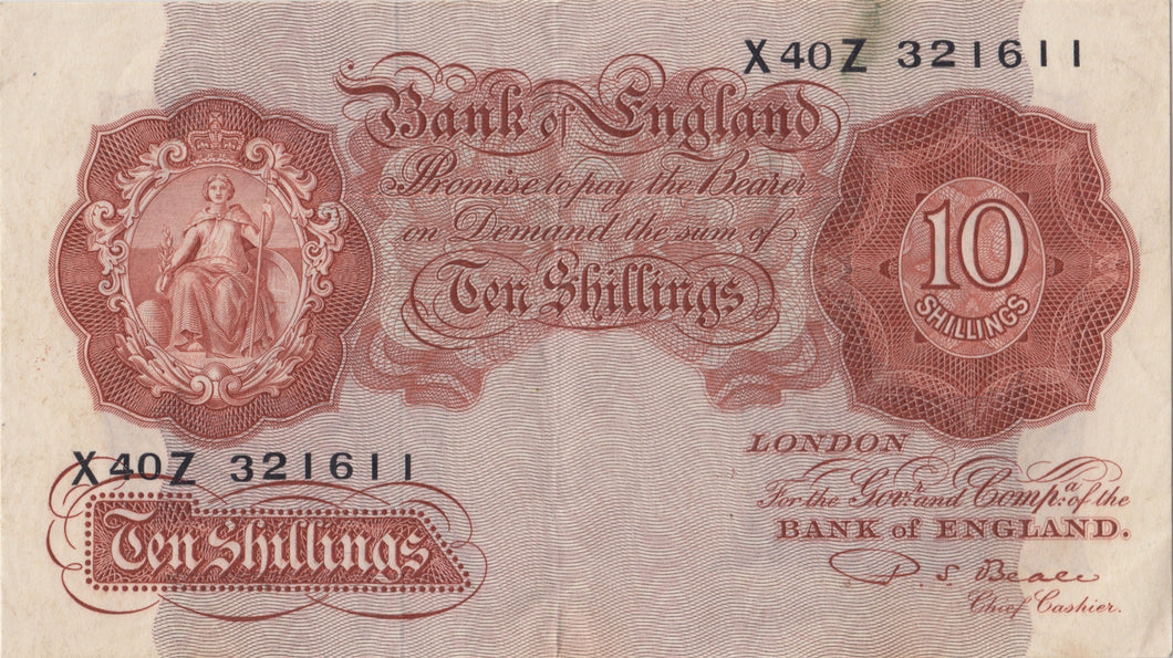 TEN SHILLINGS BANKNOTE O'BRIEN REF SHILL - 13 - 10 SHILLINGS BANKNOTES - Cambridgeshire Coins