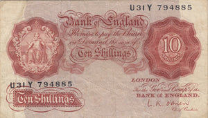 TEN SHILLINGS BANKNOTE O'BRIEN REF SHILL - 4 - 10 SHILLINGS BANKNOTES - Cambridgeshire Coins