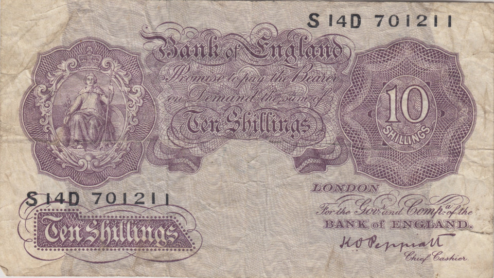 TEN SHILLINGS BANKNOTE PEPPIATT REF SHILL - 8 - 10 SHILLINGS BANKNOTES - Cambridgeshire Coins