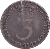 1692 MAUNDY THREEPENCE ( FINE ) - Maundy Coins - Cambridgeshire Coins