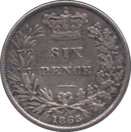 1865 SIXPENCE ( GVF ) DIE 5 - Sixpence - Cambridgeshire Coins