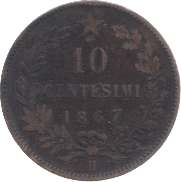 1867 ITALY 10 CENTESIMI - WORLD COINS - Cambridgeshire Coins