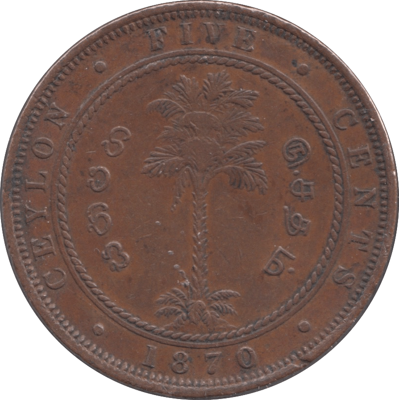 1870 FIVE CENT CEYLON - WORLD COINS - Cambridgeshire Coins