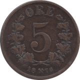 1876 5 ORE NORWAY - WORLD COINS - Cambridgeshire Coins