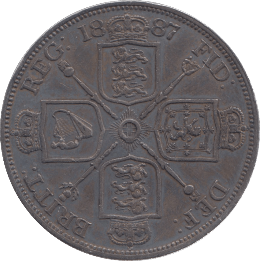 1887 DOUBLE FLORIN ROMAN 1 ( AUNC ) 5 - Double Florin - Cambridgeshire Coins