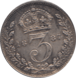 1887 SILVER THREEPENCE ( AUNC ) - Threepence - Cambridgeshire Coins