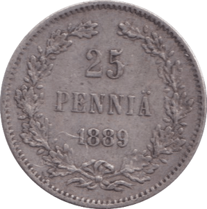 1889 25 PENNIA FINLAND - WORLD COINS - Cambridgeshire Coins