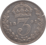 1891 SILVER THREEPENCE ( GVF ) - Threepence - Cambridgeshire Coins